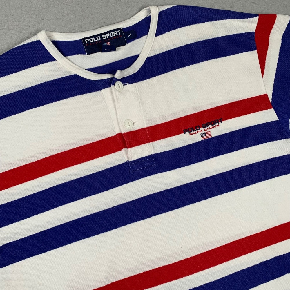 Vintage Polo Sport Ralph Lauren Shirt Mens Medium Striped Short Sleeve Henley